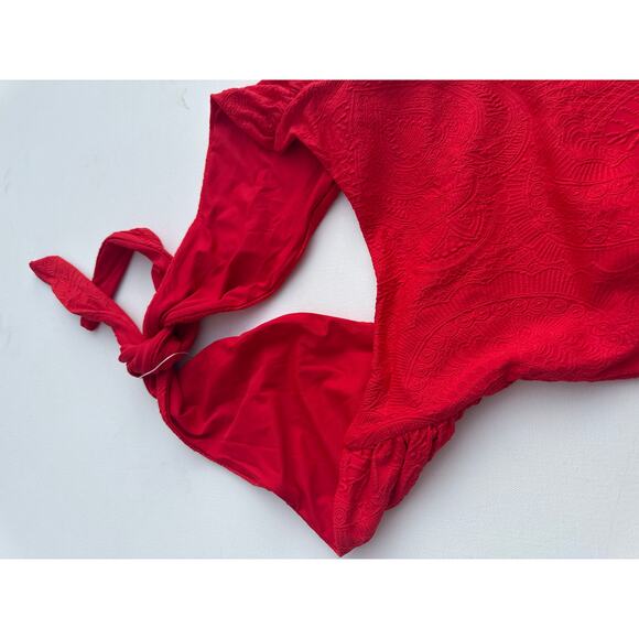 JMP The Label Santorini Red Textured Halter One-Piece Swimsuit XS NWT - Picture 7 of 7